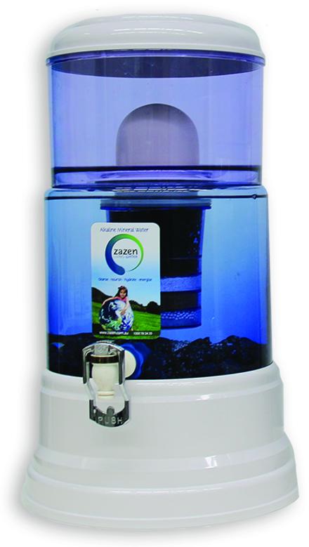 Optional blue glass base for Zazen Alkaline Water System. 