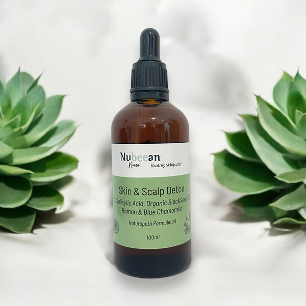 Naturopath formulated skin & scalp detox oil. Low-tox 2-in-1 product.